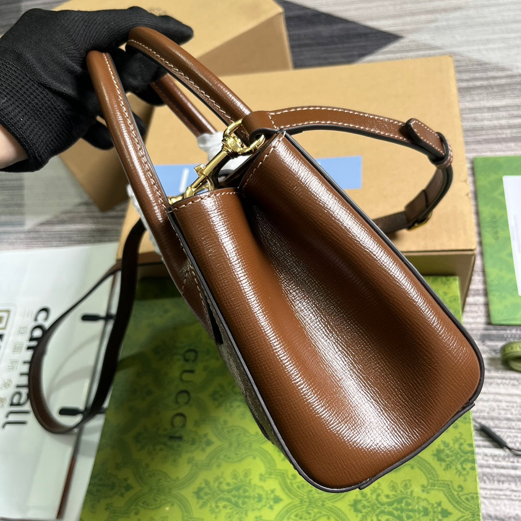 JACKIE 1961 PETIT SAC CABAS 24 TOILE BEIGE ET ÉBÈNE
