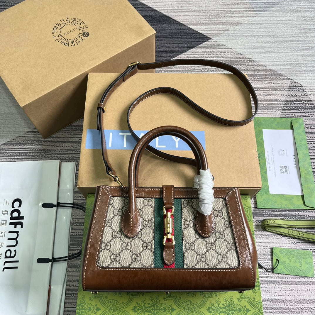 JACKIE 1961 PETIT SAC CABAS 24 TOILE BEIGE ET ÉBÈNE