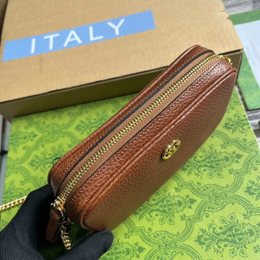 SAC GG MARMONT MINI 18 EN CUIR DE VEAU MARRON CANNELLE