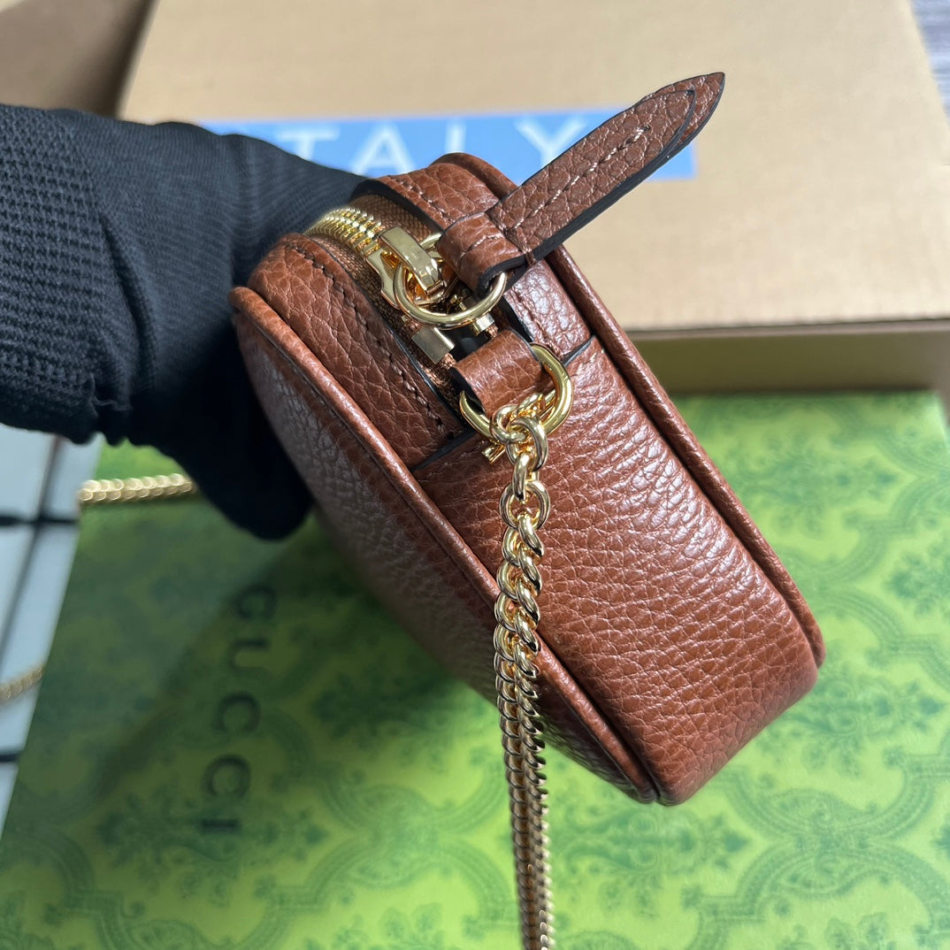 SAC GG MARMONT MINI 18 EN CUIR DE VEAU MARRON CANNELLE