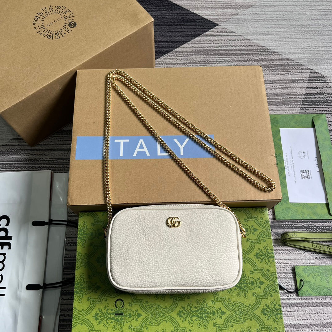 SAC GG MARMONT MINI 18 EN CUIR DE VEAU BLANC