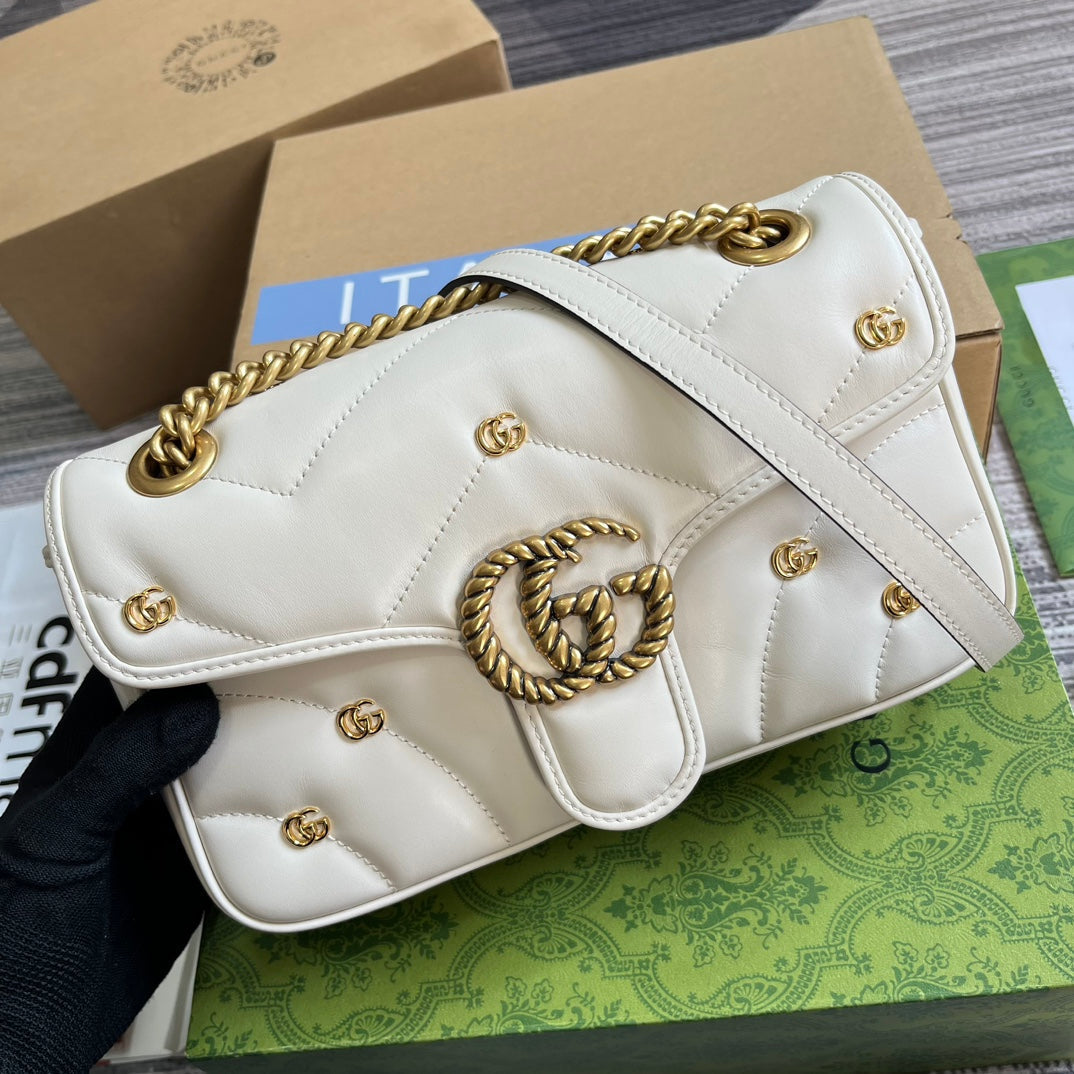SAC GG MARMONT MOYEN 26 EN CUIR D'AGNEAU BLANC