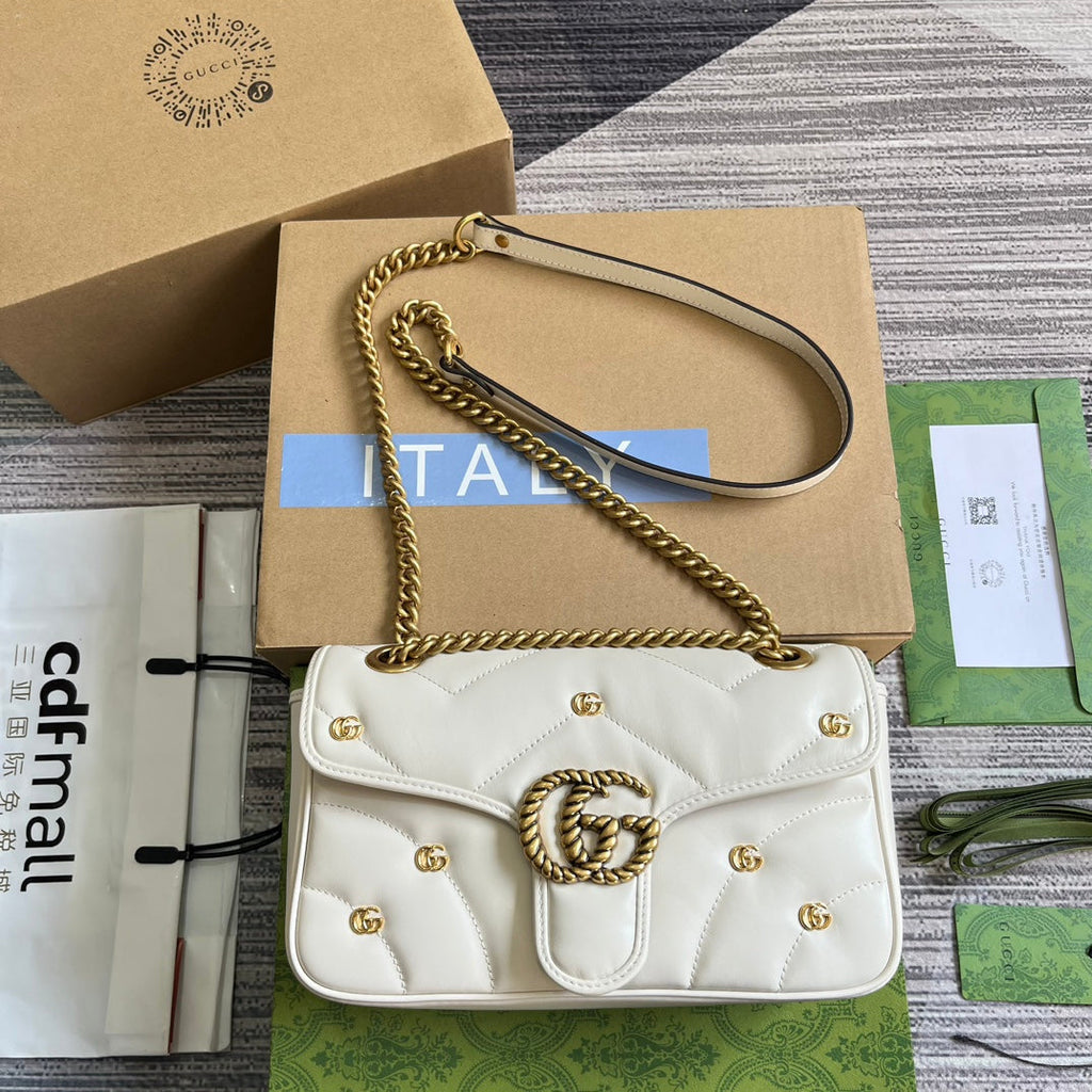 SAC GG MARMONT MOYEN 26 EN CUIR D'AGNEAU BLANC
