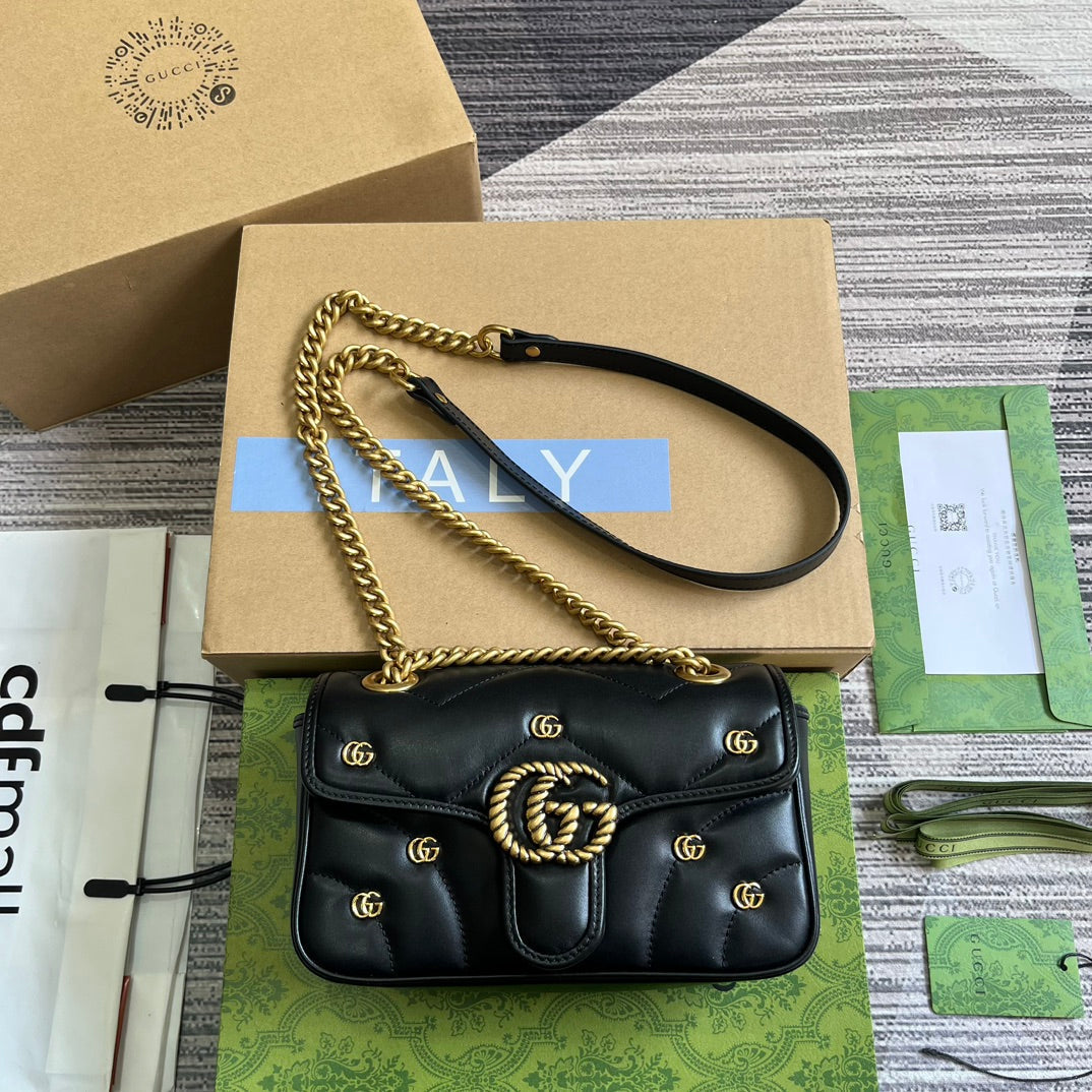 SAC GG MARMONT PETIT 22 EN CUIR D'AGNEAU NOIR