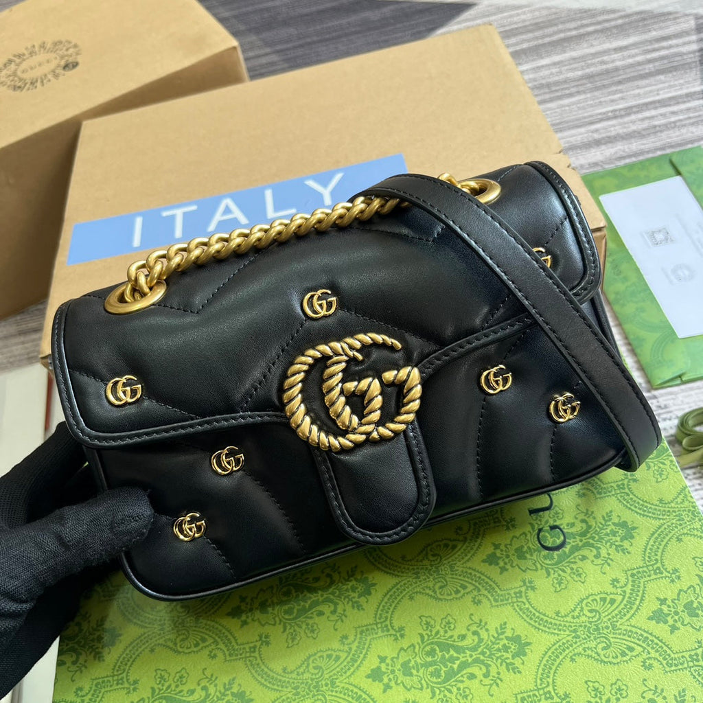 SAC GG MARMONT PETIT 22 EN CUIR D'AGNEAU NOIR