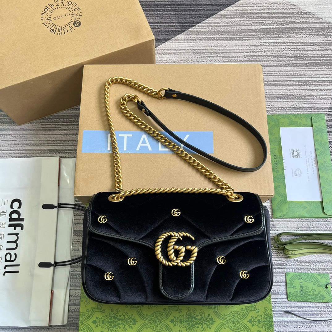 SAC GG MARMONT MOYEN 26 EN VELOURS NOIR