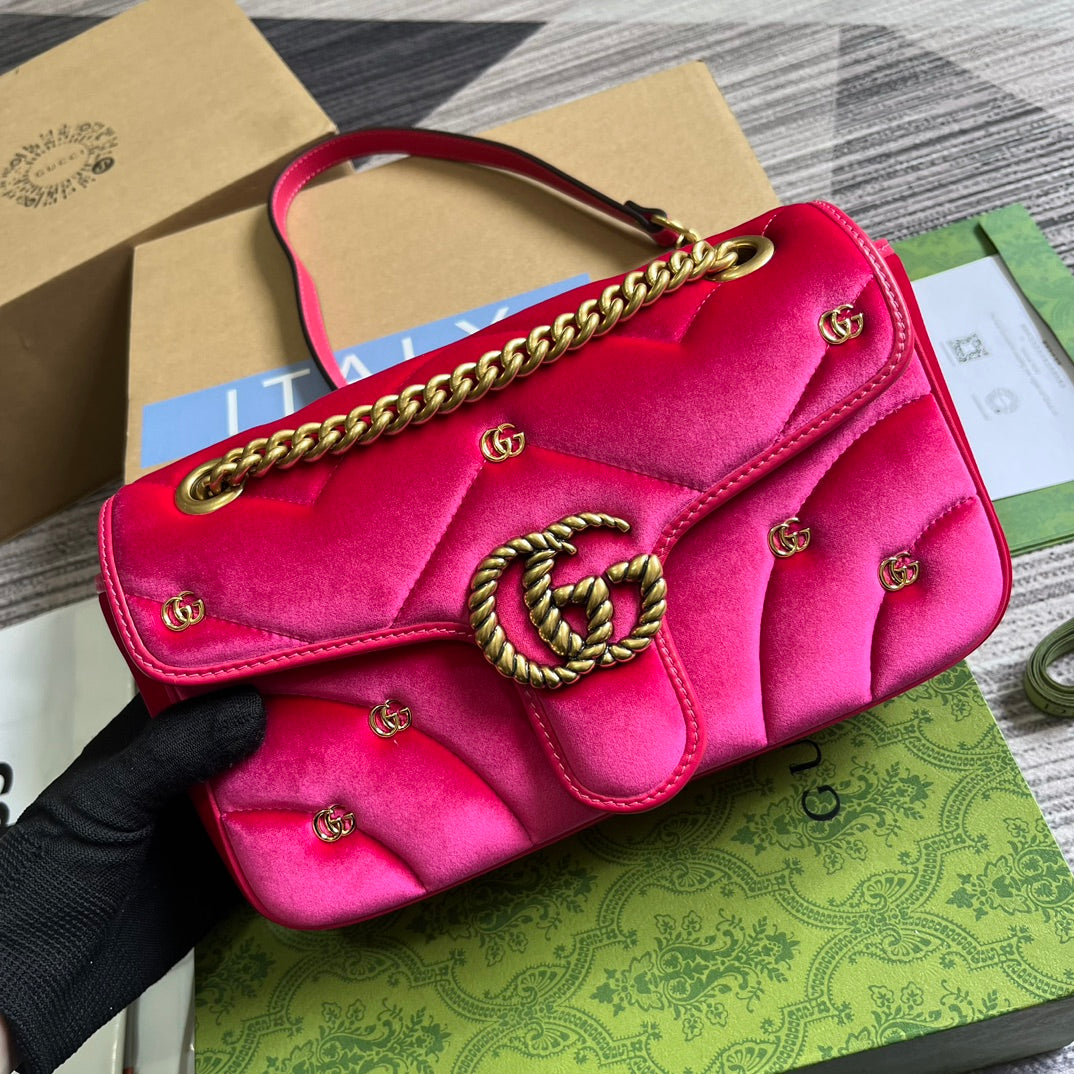 SAC GG MARMONT MOYEN 26 EN VELOURS ROSE VIF