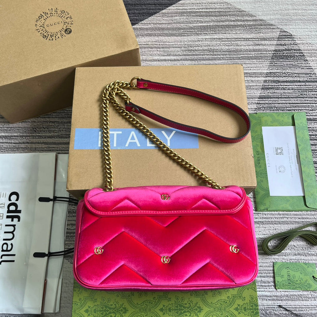 SAC GG MARMONT MOYEN 26 EN VELOURS ROSE VIF