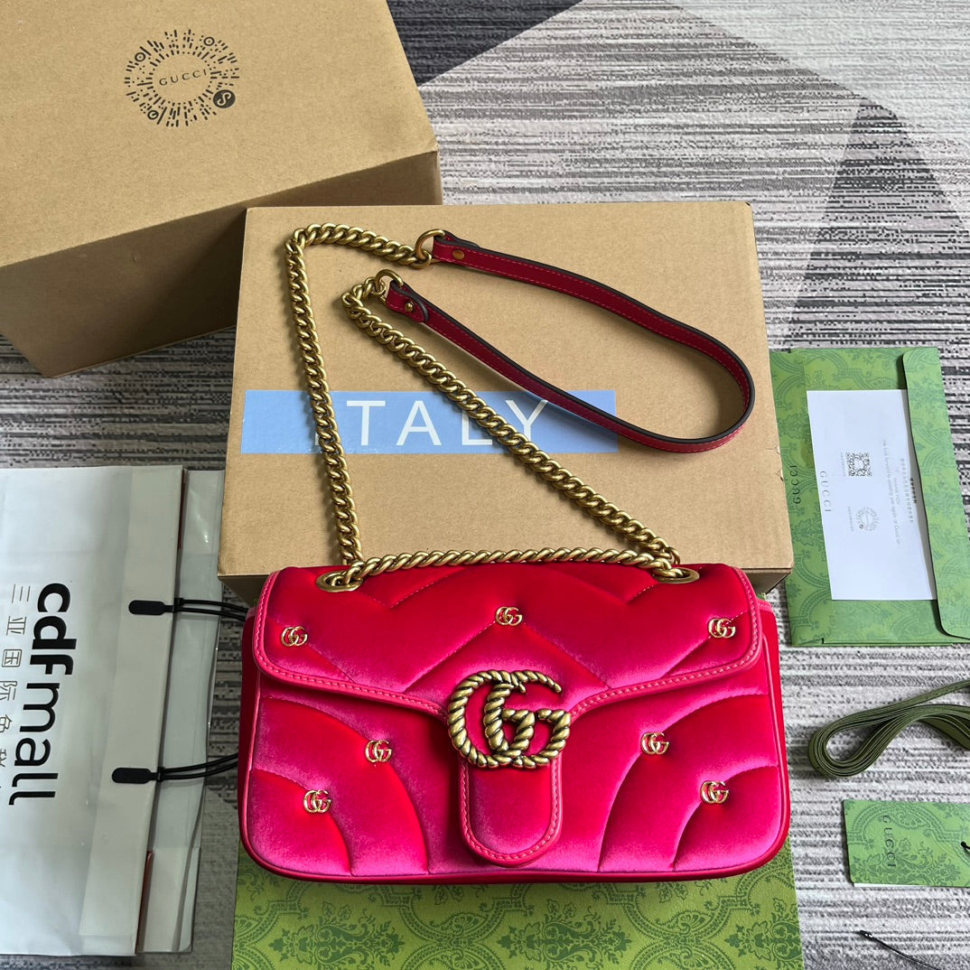 SAC GG MARMONT MOYEN 26 EN VELOURS ROSE VIF