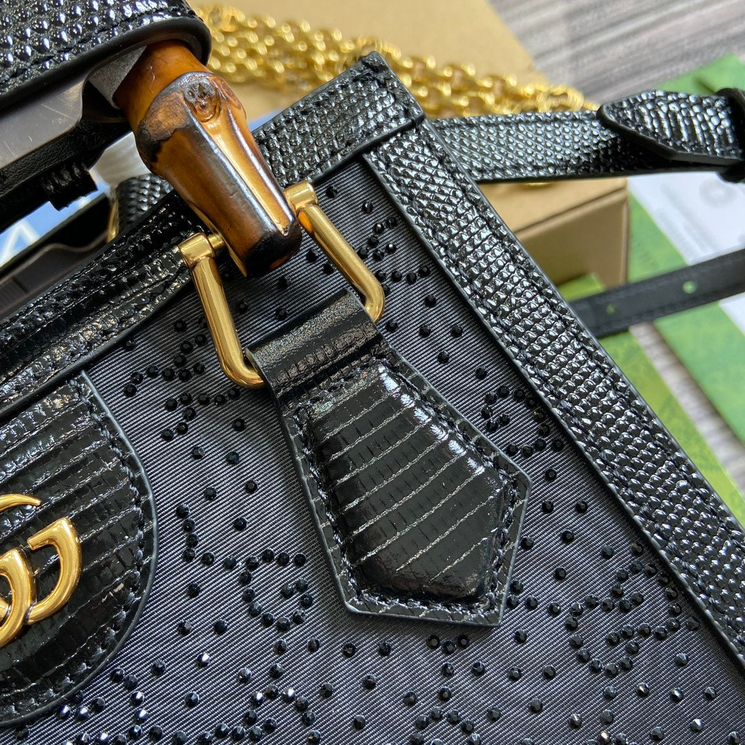 MINI SAC CABAS GG DIANA JUMBO 20 EN TOILE NOIRE