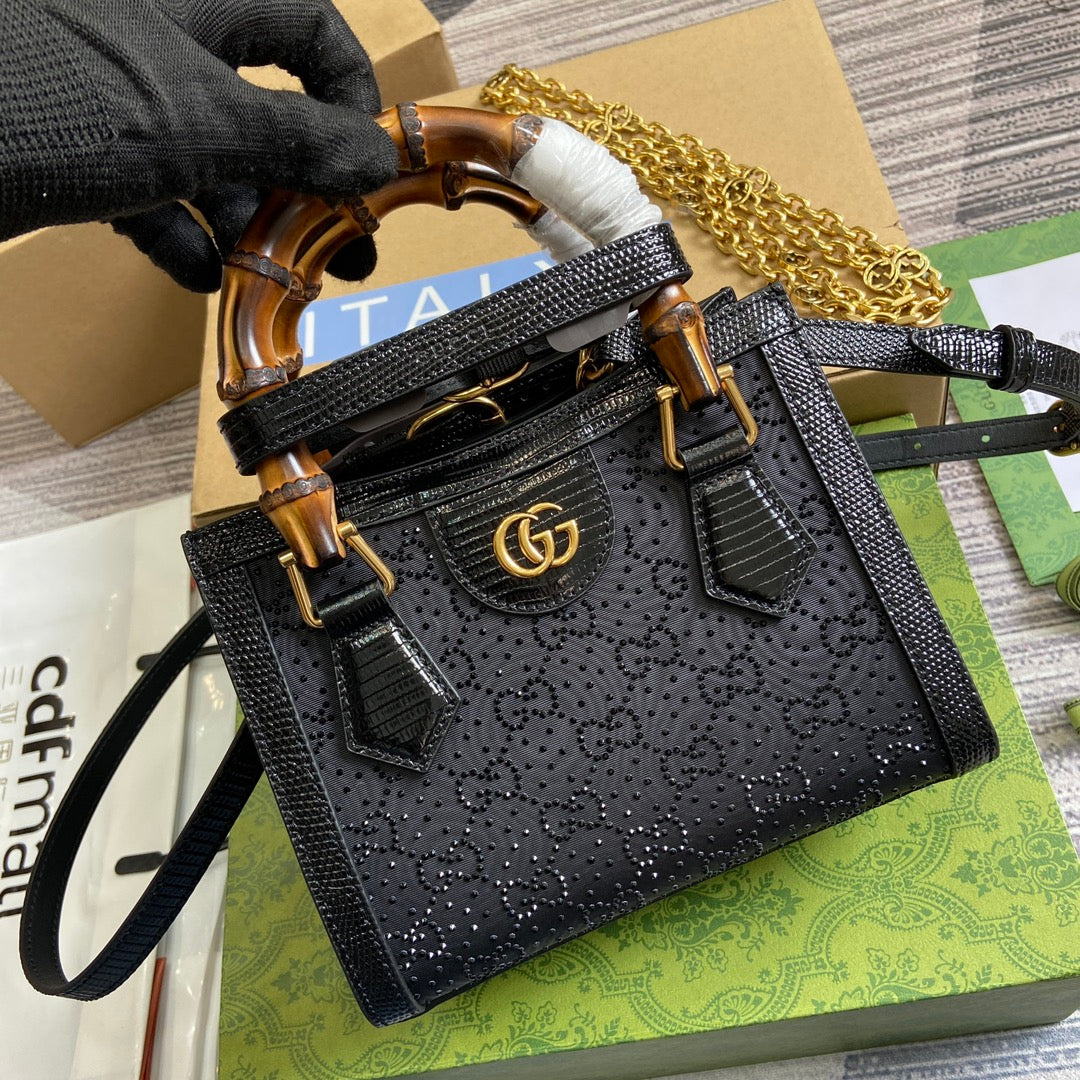 MINI SAC CABAS GG DIANA JUMBO 20 EN TOILE NOIRE