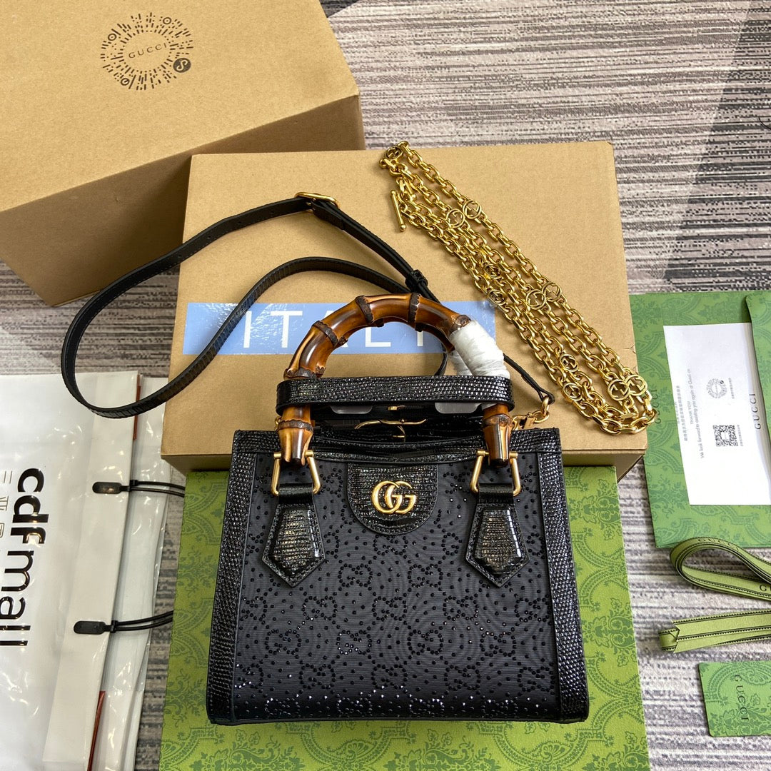 MINI SAC CABAS GG DIANA JUMBO 20 EN TOILE NOIRE