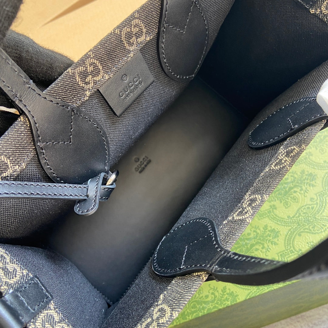 SAC CABAS MOYEN OPHIDIA GG 27 EN DENIM NOIR