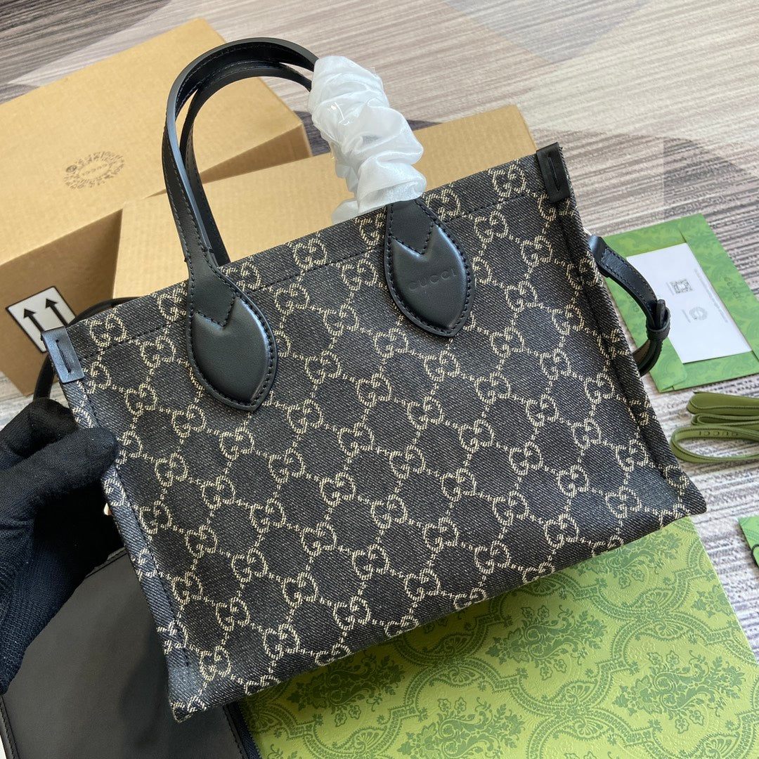SAC CABAS MOYEN OPHIDIA GG 27 EN DENIM NOIR