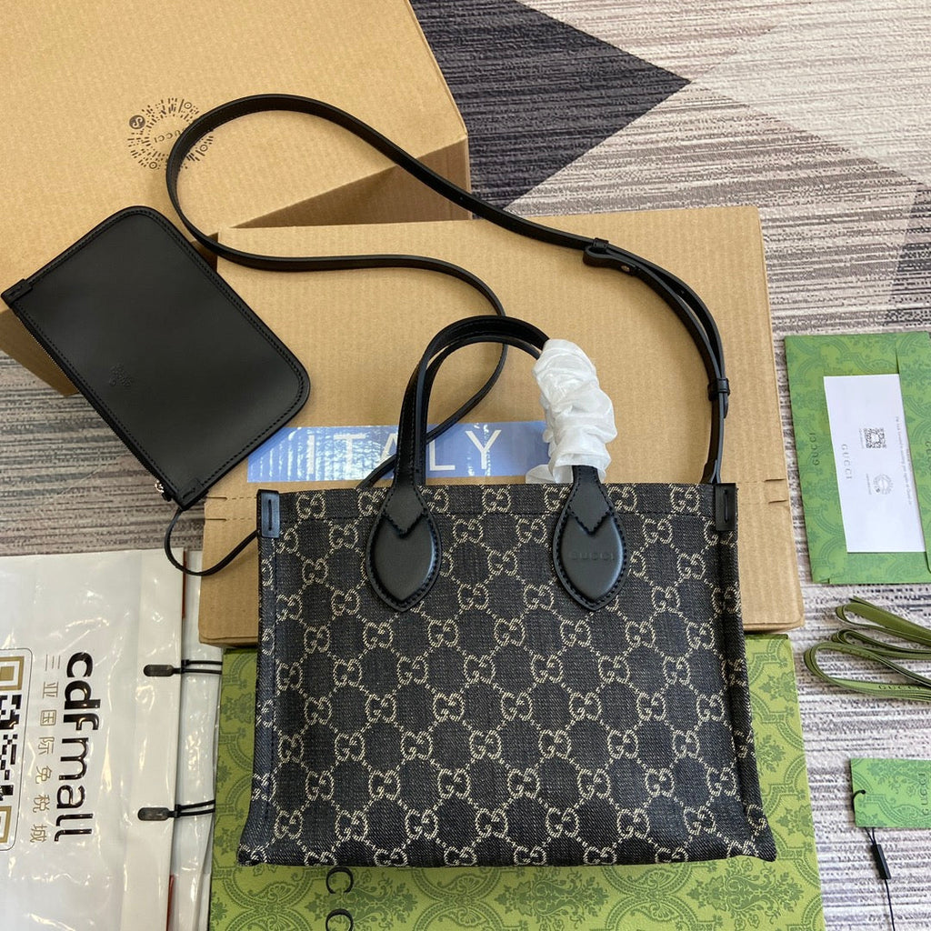 SAC CABAS MOYEN OPHIDIA GG 27 EN DENIM NOIR