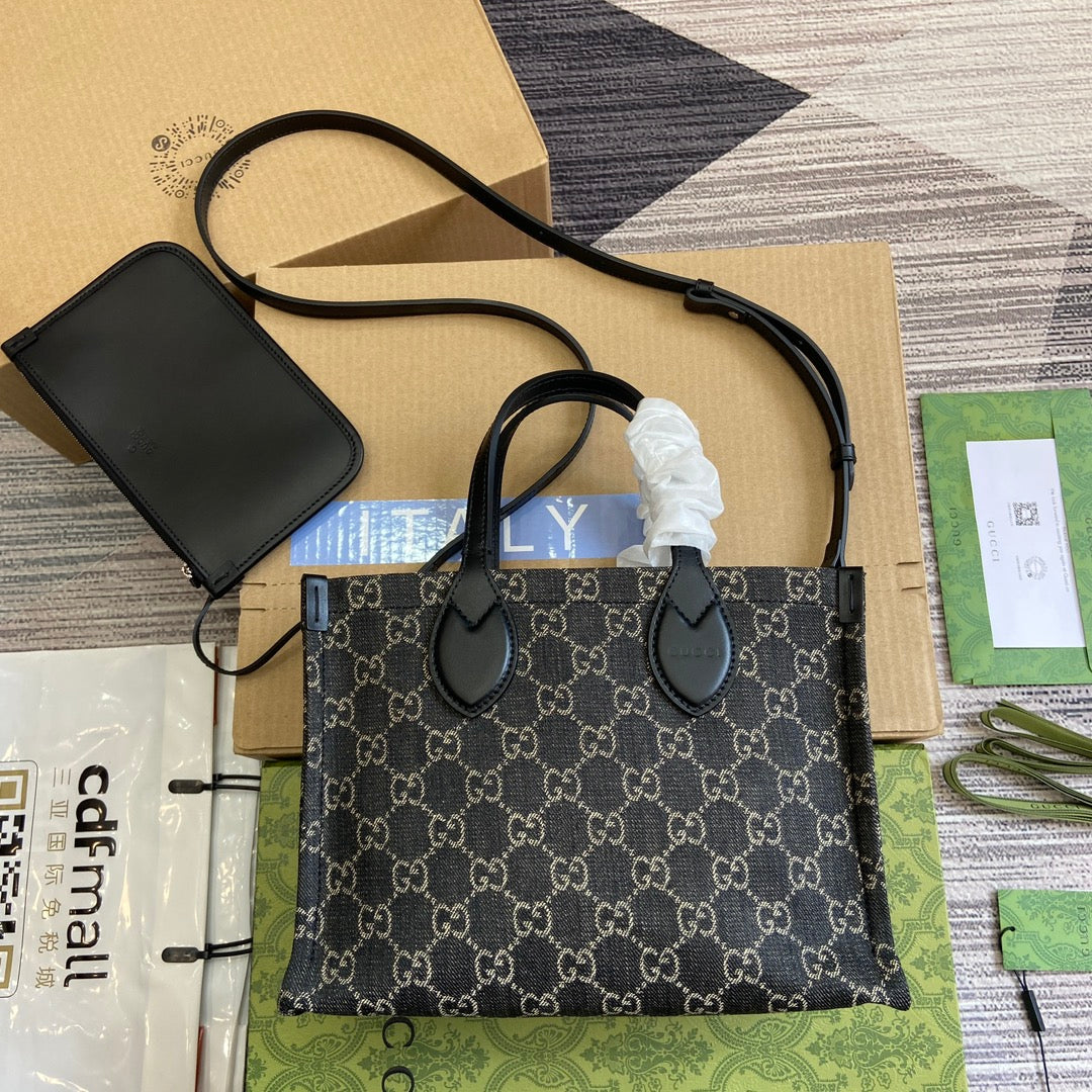SAC CABAS MOYEN OPHIDIA GG 27 EN DENIM NOIR