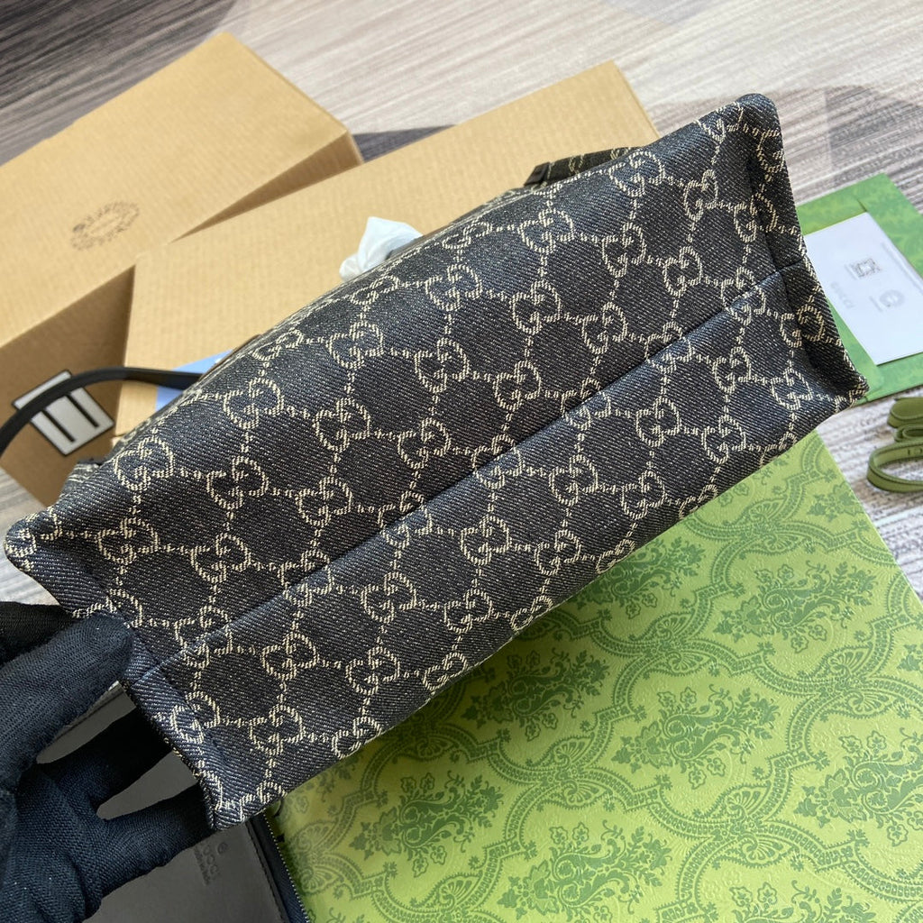 SAC CABAS MOYEN OPHIDIA GG 27 EN DENIM NOIR