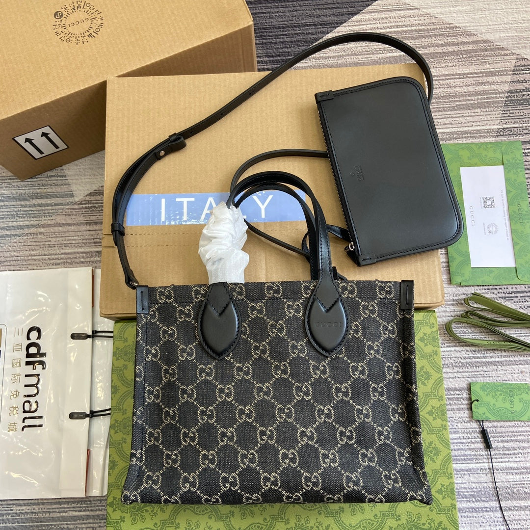 SAC CABAS MOYEN OPHIDIA GG 27 EN DENIM NOIR