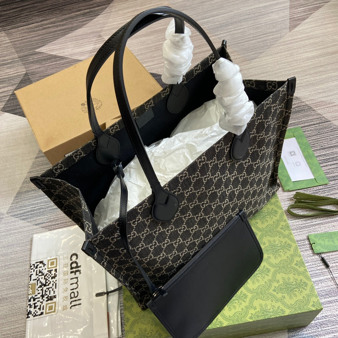 Grand sac fourre-tout OPHIDIA GG 41 en denim noir