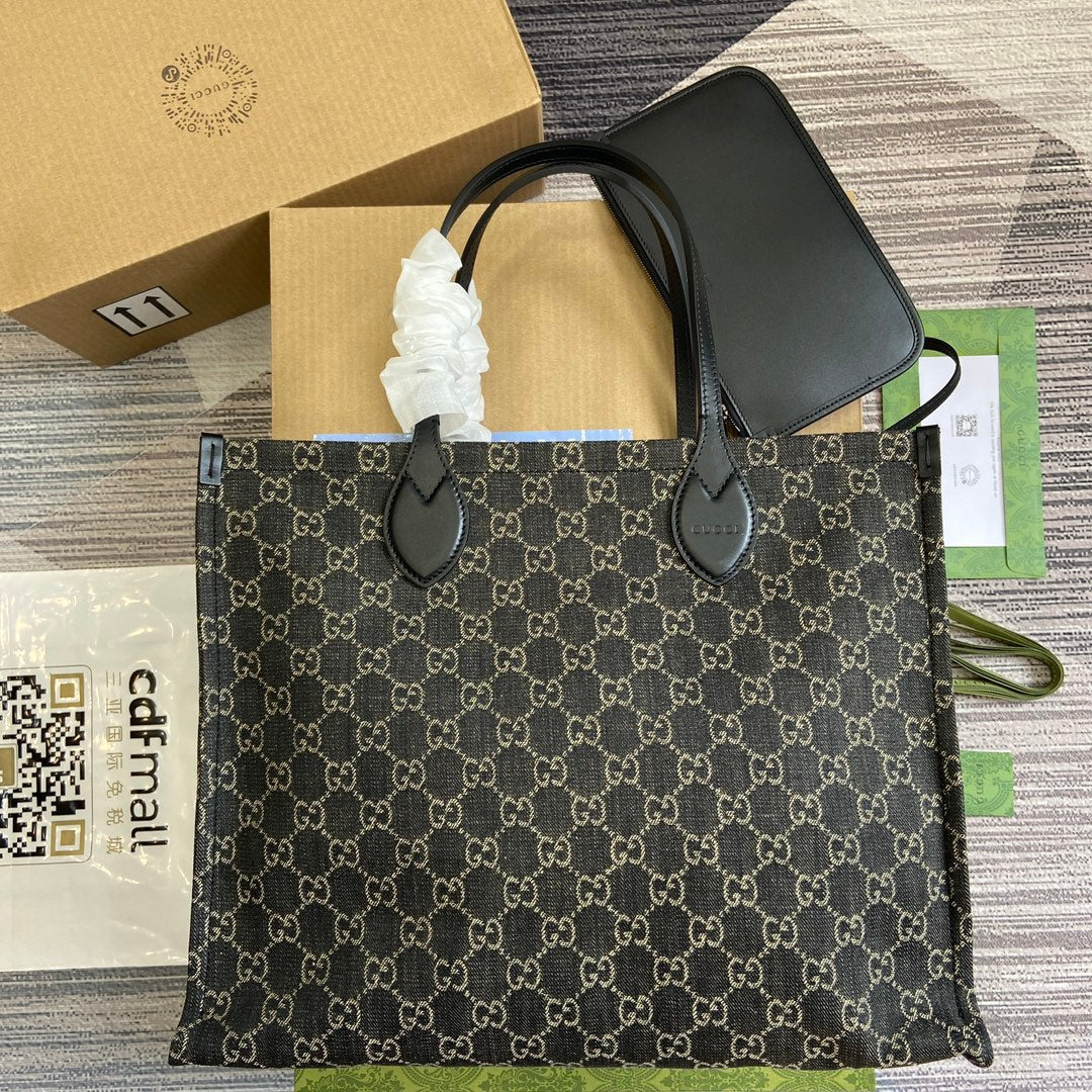 Grand sac fourre-tout OPHIDIA GG 41 en denim noir