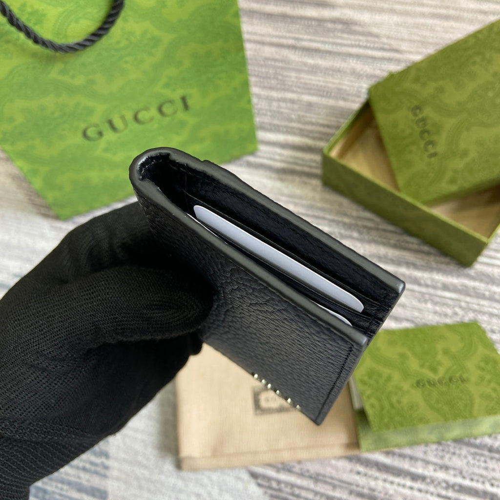 PORTE-CARTES LONG 12 EN CUIR DE VEAU NOIR