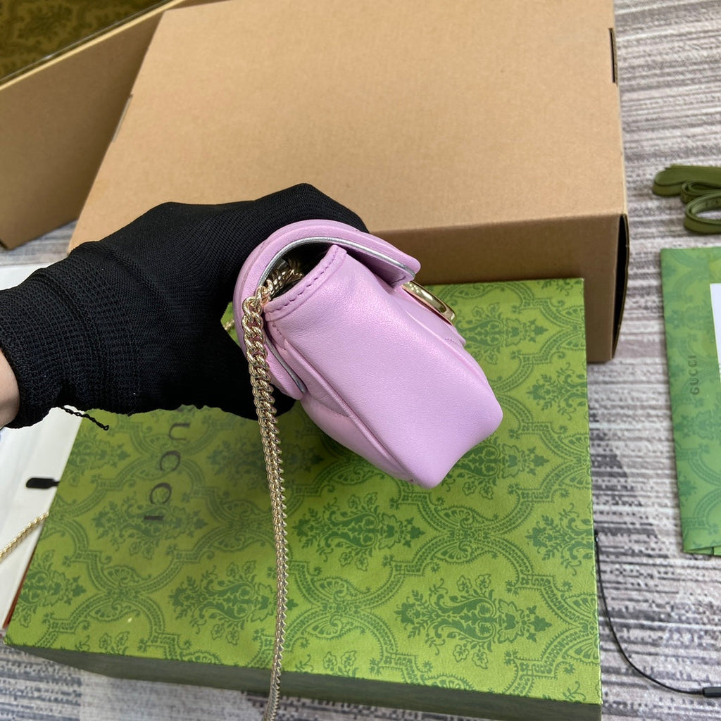MINI SAC À BANDOULIÈRE GG MARMONT 16 EN CUIR DE VEAU ROSE CLAIR