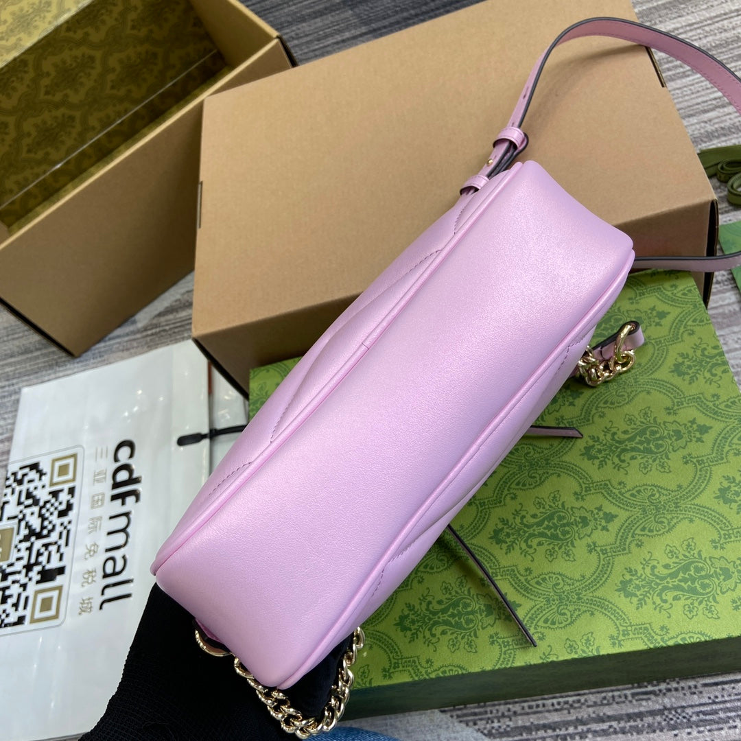 GG MARMONT 24 PETIT SAC À BANDOULIÈRE MATELASSÉ EN CUIR DE VEAU ROSE CLAIR