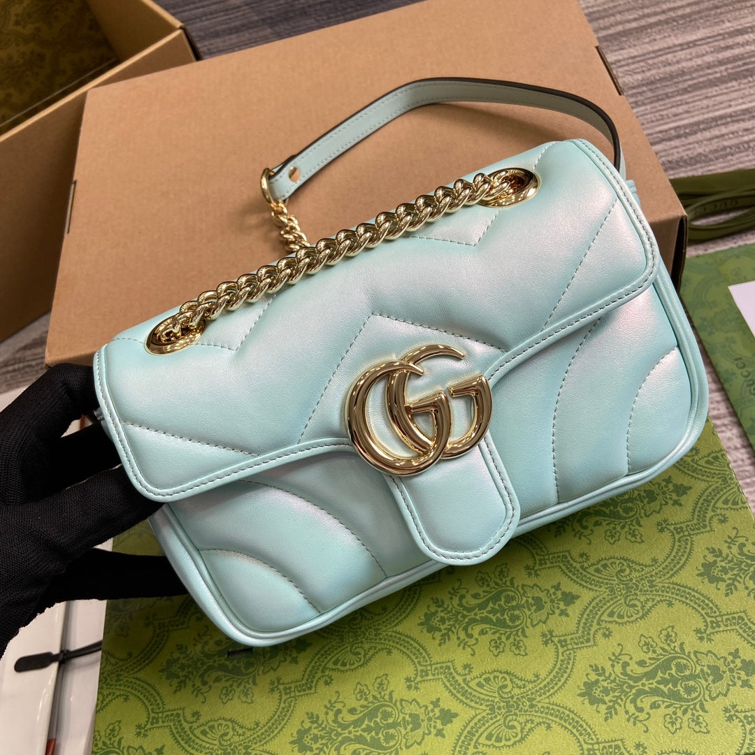 GG MARMONT 23 PETIT SAC À BANDOULIÈRE EN CUIR DE VEAU IRISÉ BLEU