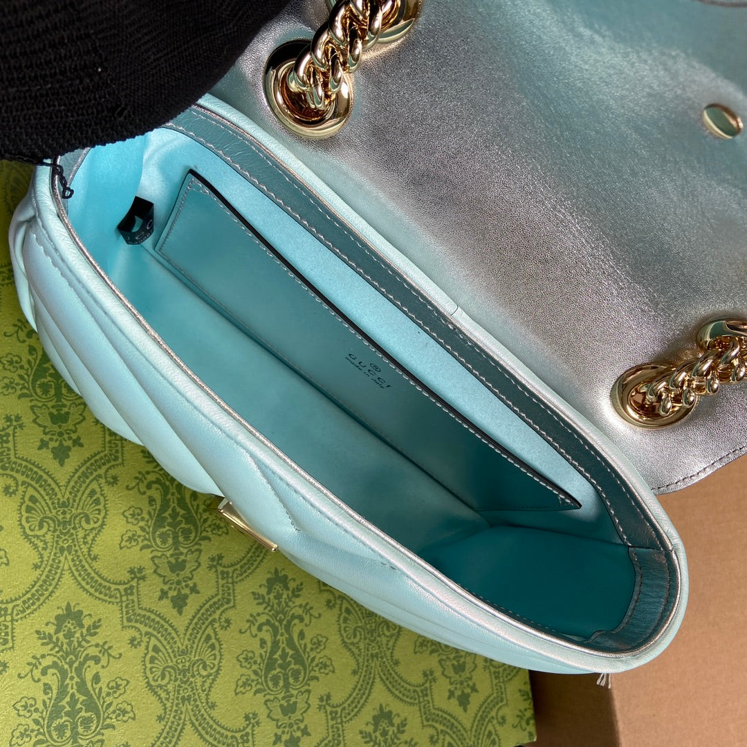 GG MARMONT 23 PETIT SAC À BANDOULIÈRE EN CUIR DE VEAU IRISÉ BLEU