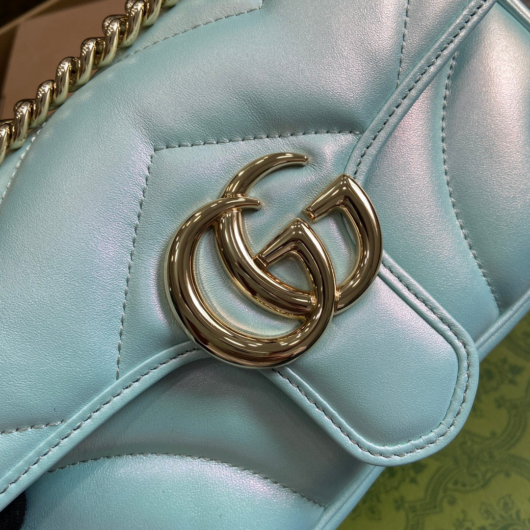 GG MARMONT 23 PETIT SAC À BANDOULIÈRE EN CUIR DE VEAU IRISÉ BLEU