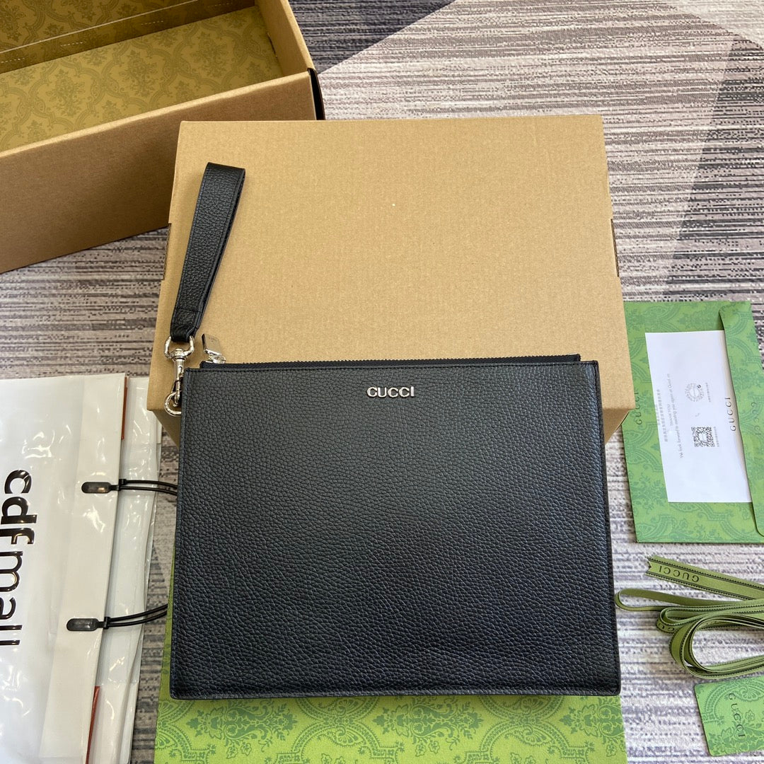 POCHETTE 28 AVEC LOGO GG EN CUIR DE VEAU NOIR