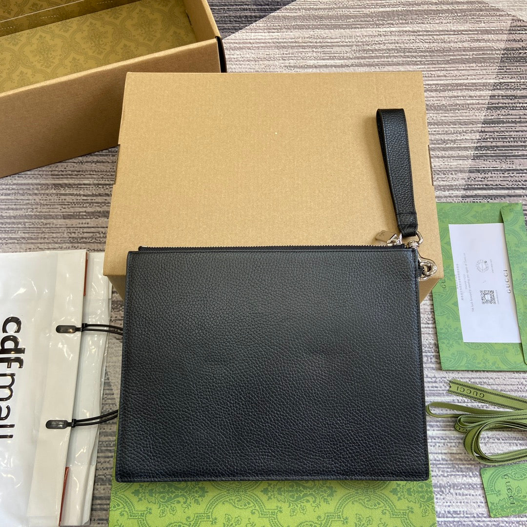 POCHETTE 28 AVEC LOGO GG EN CUIR DE VEAU NOIR