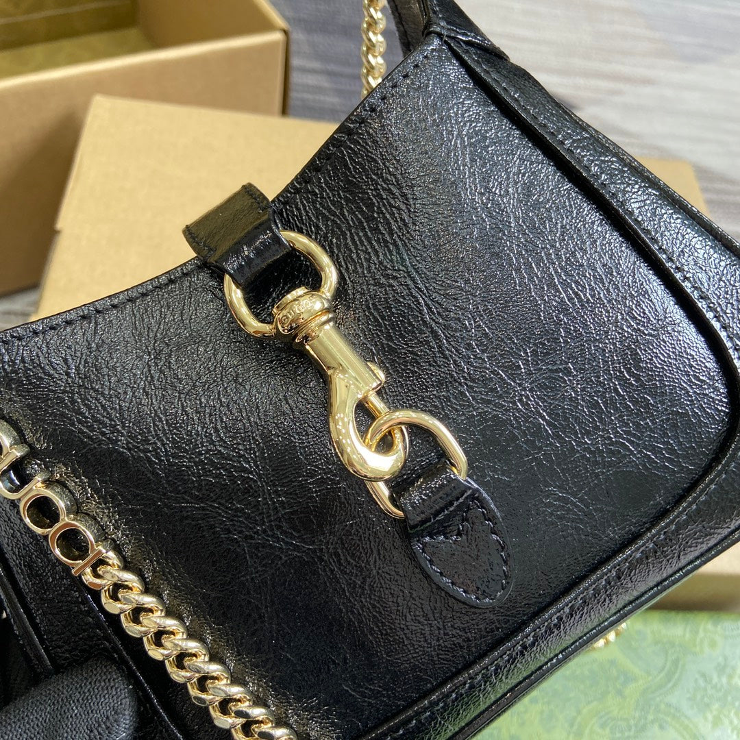 ジャッキー・ノッテ ミニバッグ 19インチ ブラック クラックラッカーカーフスキン ゴールド金具