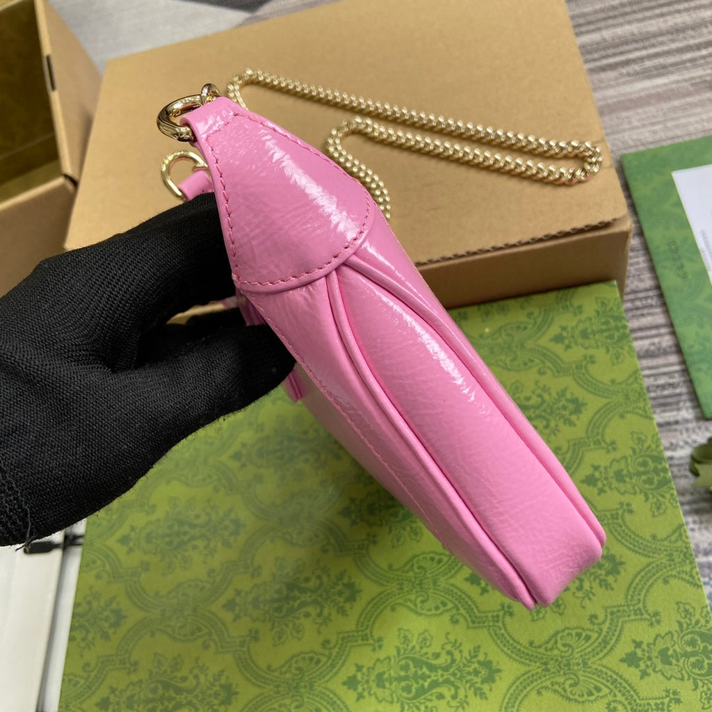 ジャッキー・ノッテ ミニバッグ 19インチ ピンク クラックラッカーカーフスキン ゴールド金具