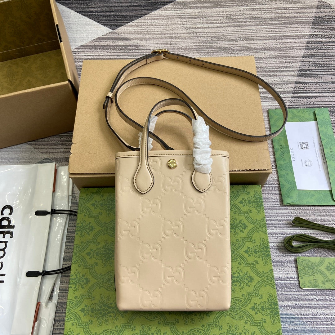 SAC SUPER MINI GG 20 AVEC BANDOULIÈRE EN CUIR DE VEAU BEIGE