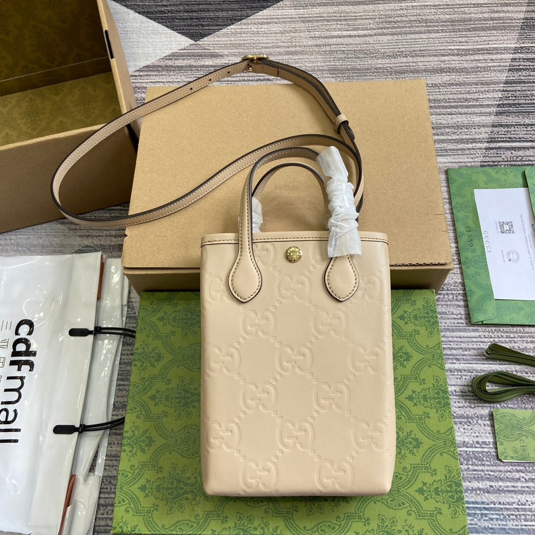 SAC SUPER MINI GG 20 AVEC BANDOULIÈRE EN CUIR DE VEAU BEIGE