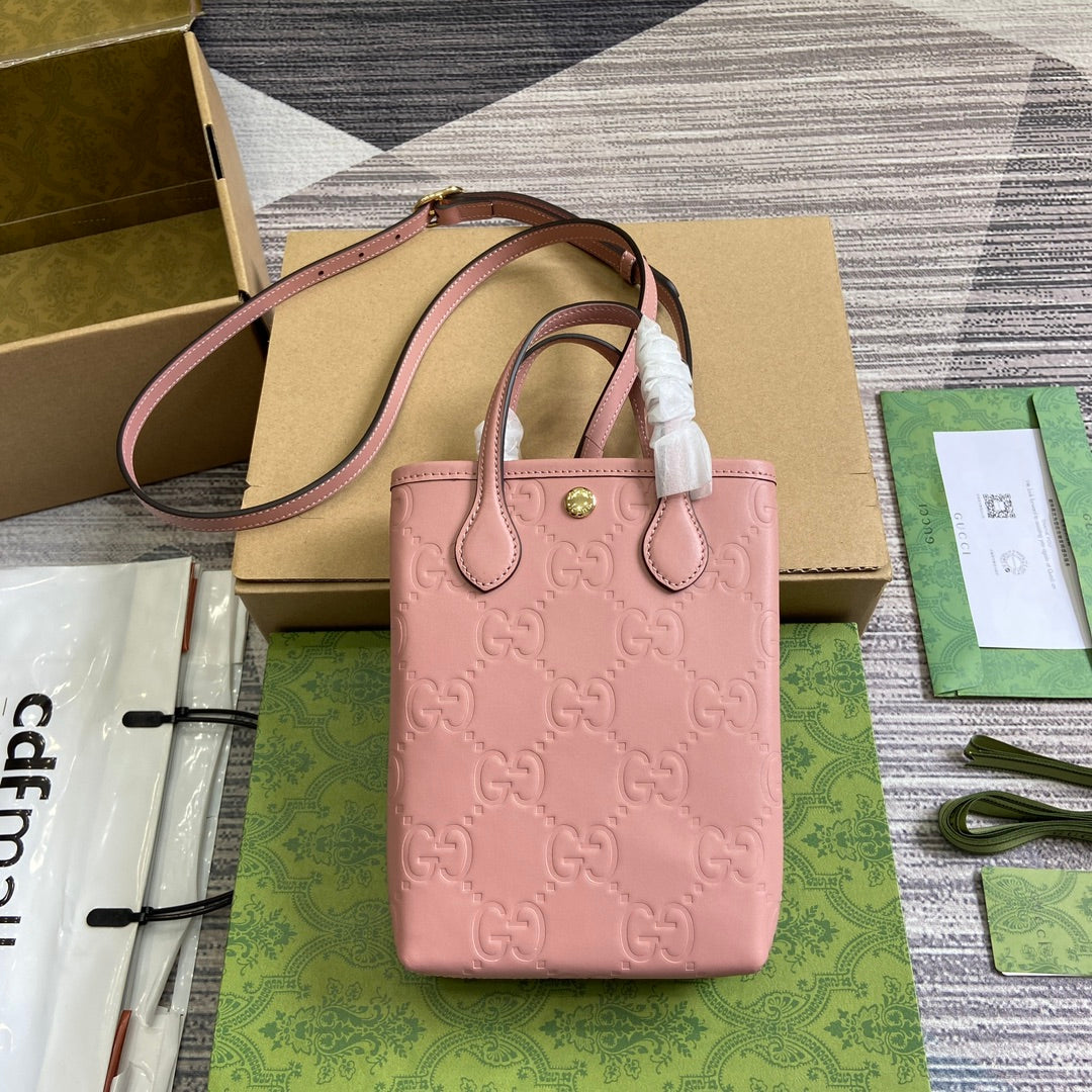 SAC SUPER MINI GG 20 AVEC BANDOULIÈRE EN CUIR DE VEAU ROSE CLAIR