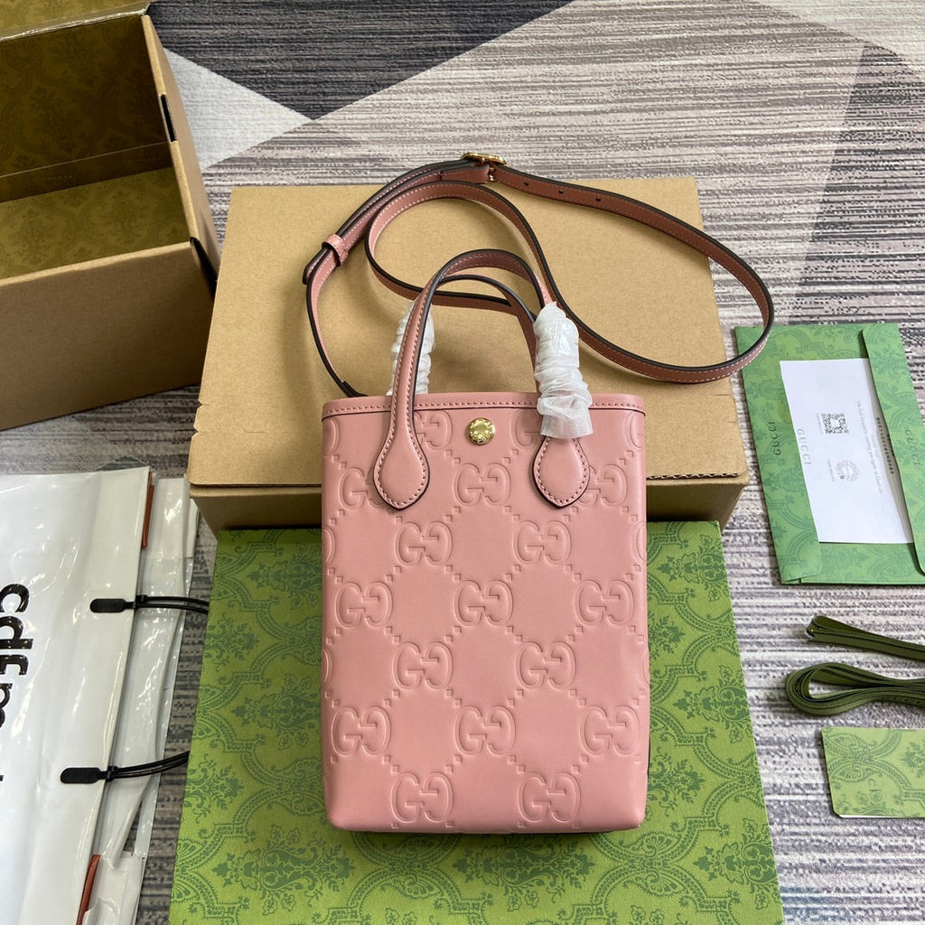 SAC SUPER MINI GG 20 AVEC BANDOULIÈRE EN CUIR DE VEAU ROSE CLAIR