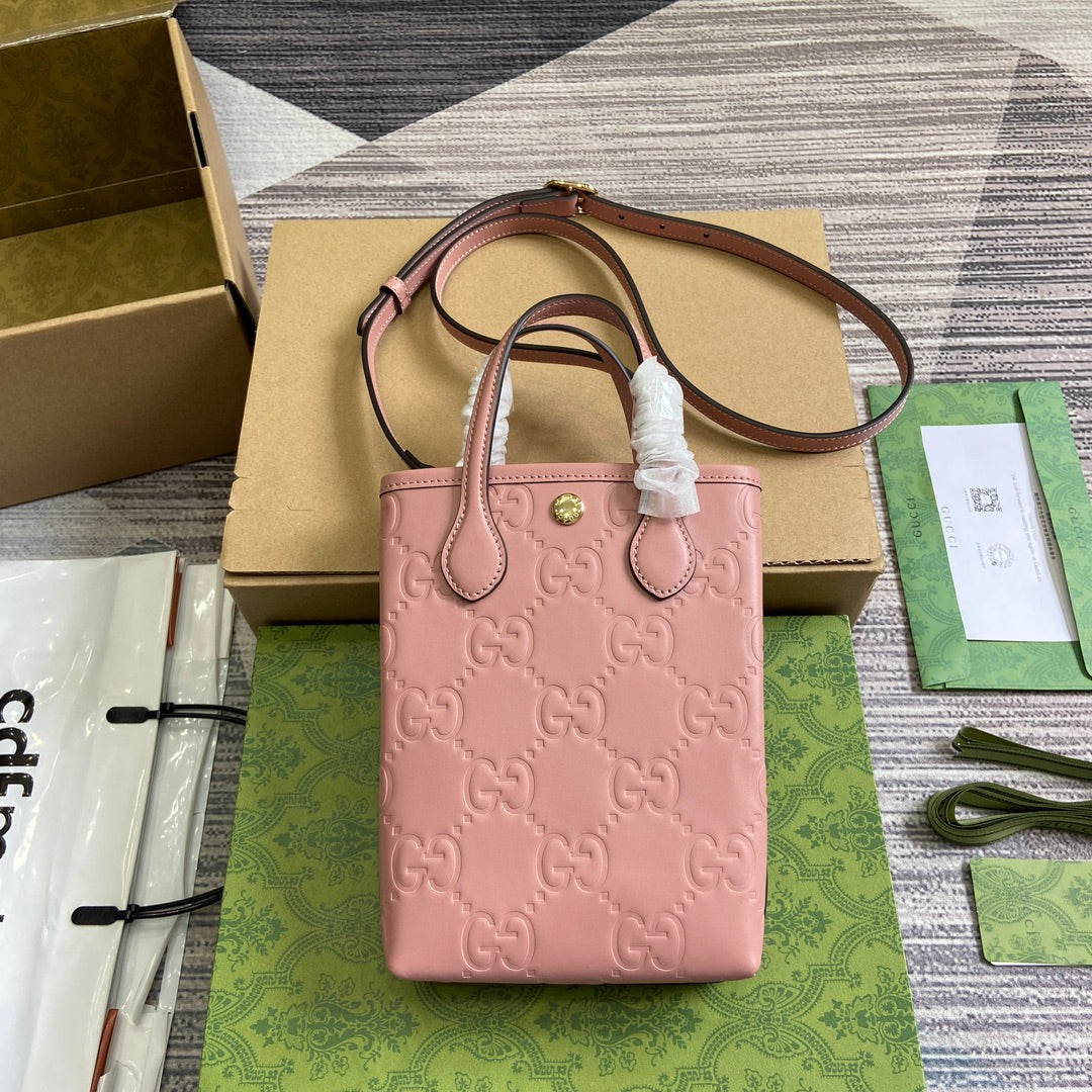 SAC SUPER MINI GG 20 AVEC BANDOULIÈRE EN CUIR DE VEAU ROSE CLAIR