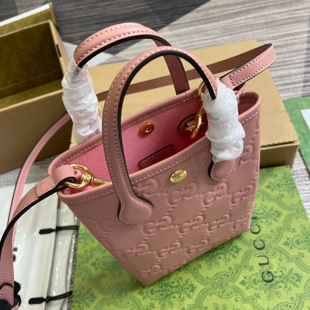 SAC SUPER MINI GG 20 AVEC BANDOULIÈRE EN CUIR DE VEAU ROSE CLAIR