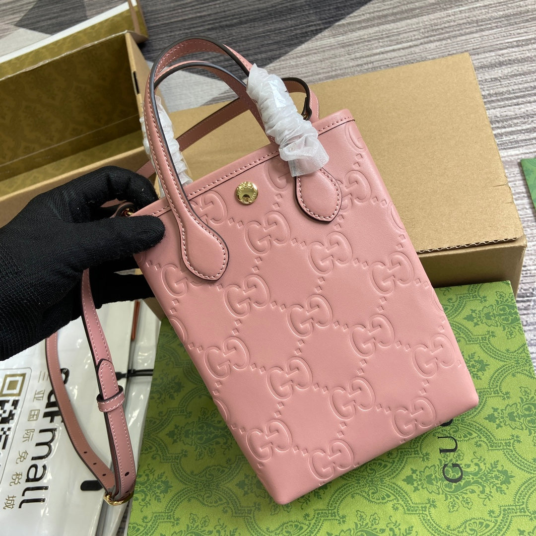 SAC SUPER MINI GG 20 AVEC BANDOULIÈRE EN CUIR DE VEAU ROSE CLAIR