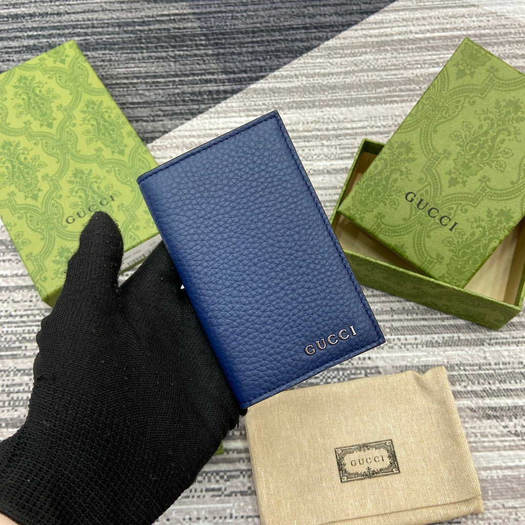 PORTE-CARTES LONG 12 EN CUIR DE VEAU BLEU CLASSIQUE