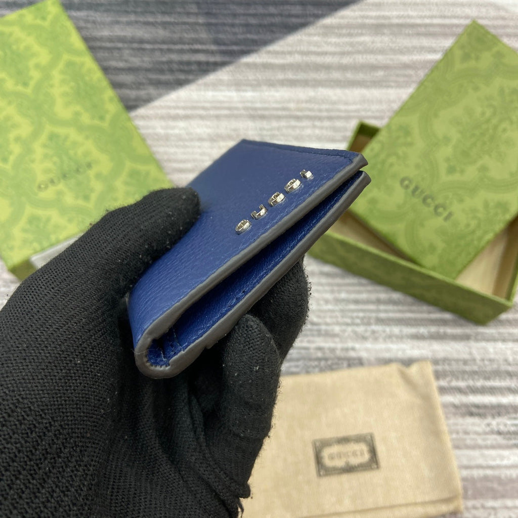 PORTE-CARTES LONG 12 EN CUIR DE VEAU BLEU CLASSIQUE