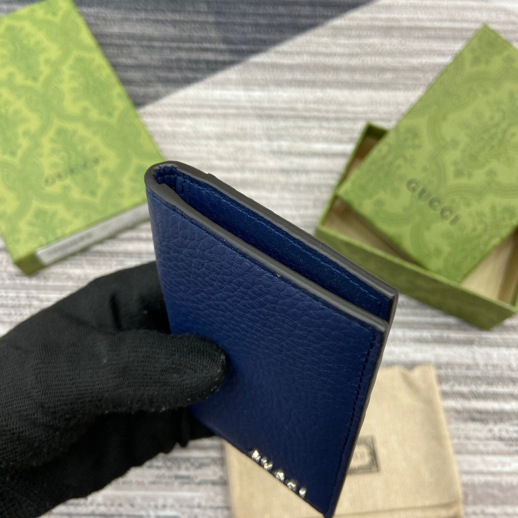 PORTE-CARTES LONG 12 EN CUIR DE VEAU BLEU CLASSIQUE