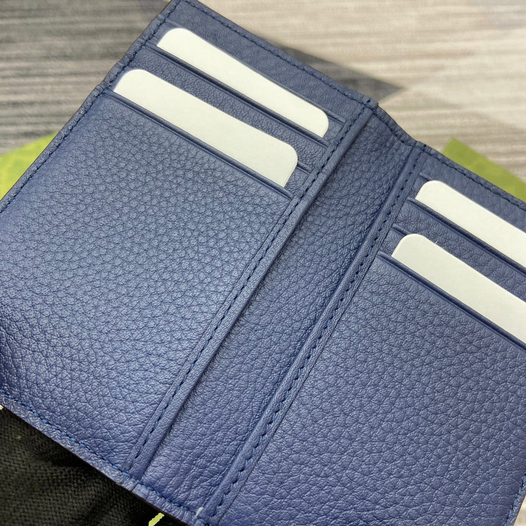 PORTE-CARTES LONG 12 EN CUIR DE VEAU BLEU CLASSIQUE