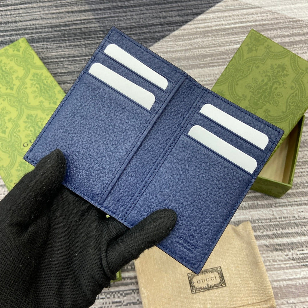 PORTE-CARTES LONG 12 EN CUIR DE VEAU BLEU CLASSIQUE