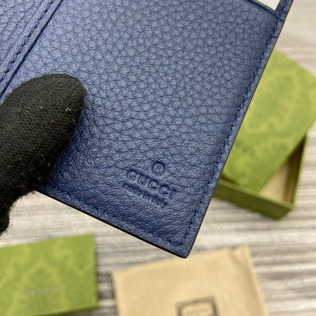 PORTE-CARTES LONG 12 EN CUIR DE VEAU BLEU CLASSIQUE