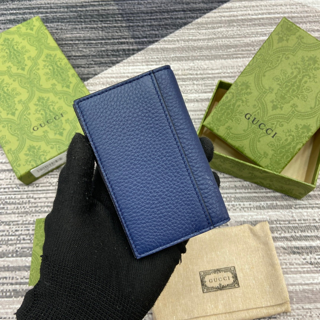 PORTE-CARTES LONG 12 EN CUIR DE VEAU BLEU CLASSIQUE