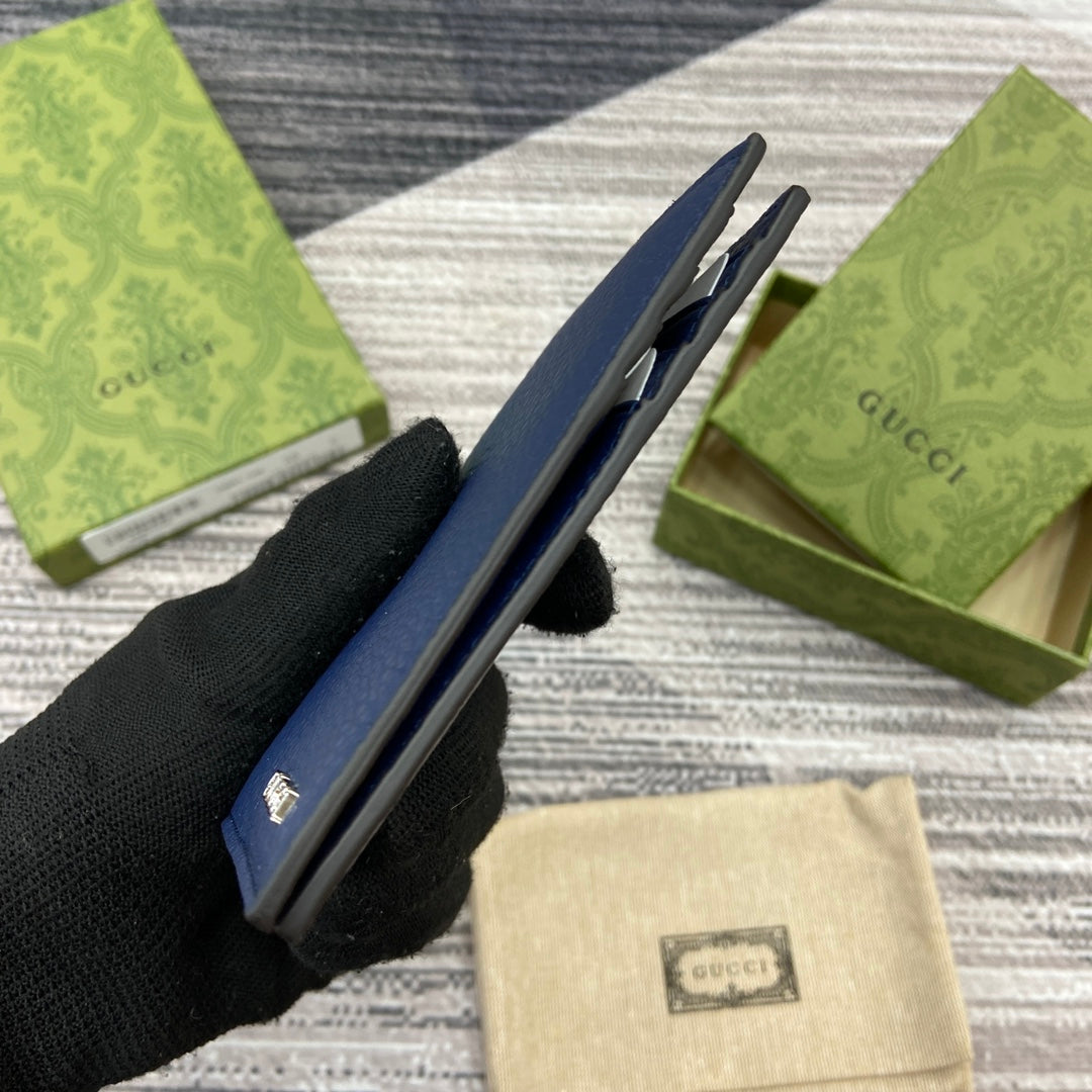 PORTE-CARTES LONG 12 EN CUIR DE VEAU BLEU CLASSIQUE