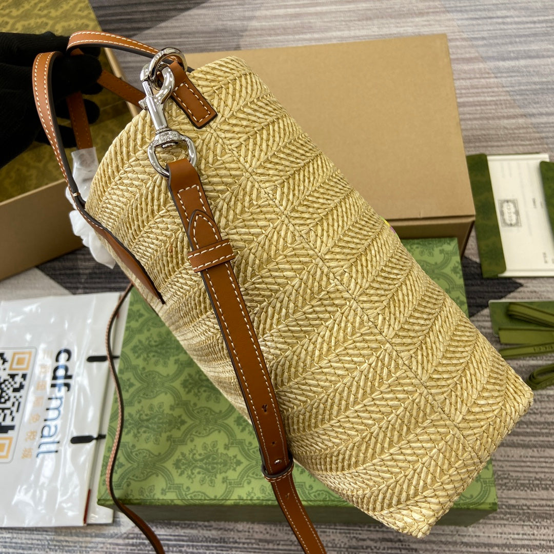 PETIT SAC CABAS 35 EFFET PAILLE MARRON MIX BEIGE